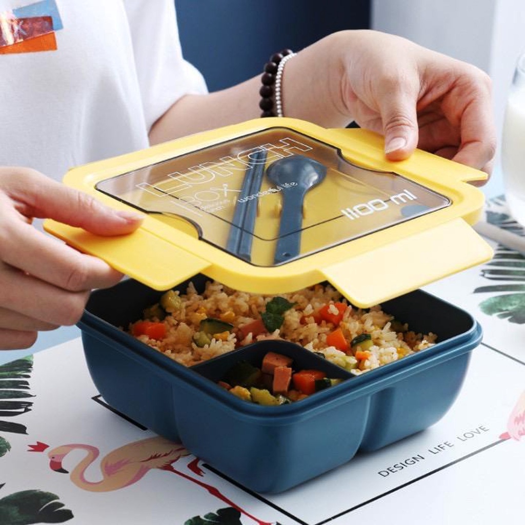 KUP - COD MURAH LUNCH BOX SET TRANSPARANT LID TEMPAT MAKAN BPA FREE 1100ML