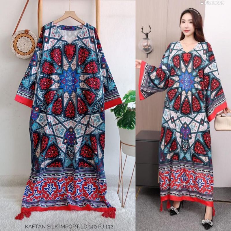 KAFTAN SILK MOTIF LUCU - KAFTAN WANITA KEKINIAN - KAFTAN MURAH  TERBARU