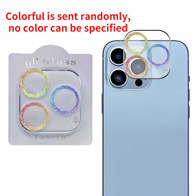 Cover Pelindung Lensa Kamera Belakang Aksen Glitter Warna-Warni Untuk IPhone 11 12 13 14 Pro Max