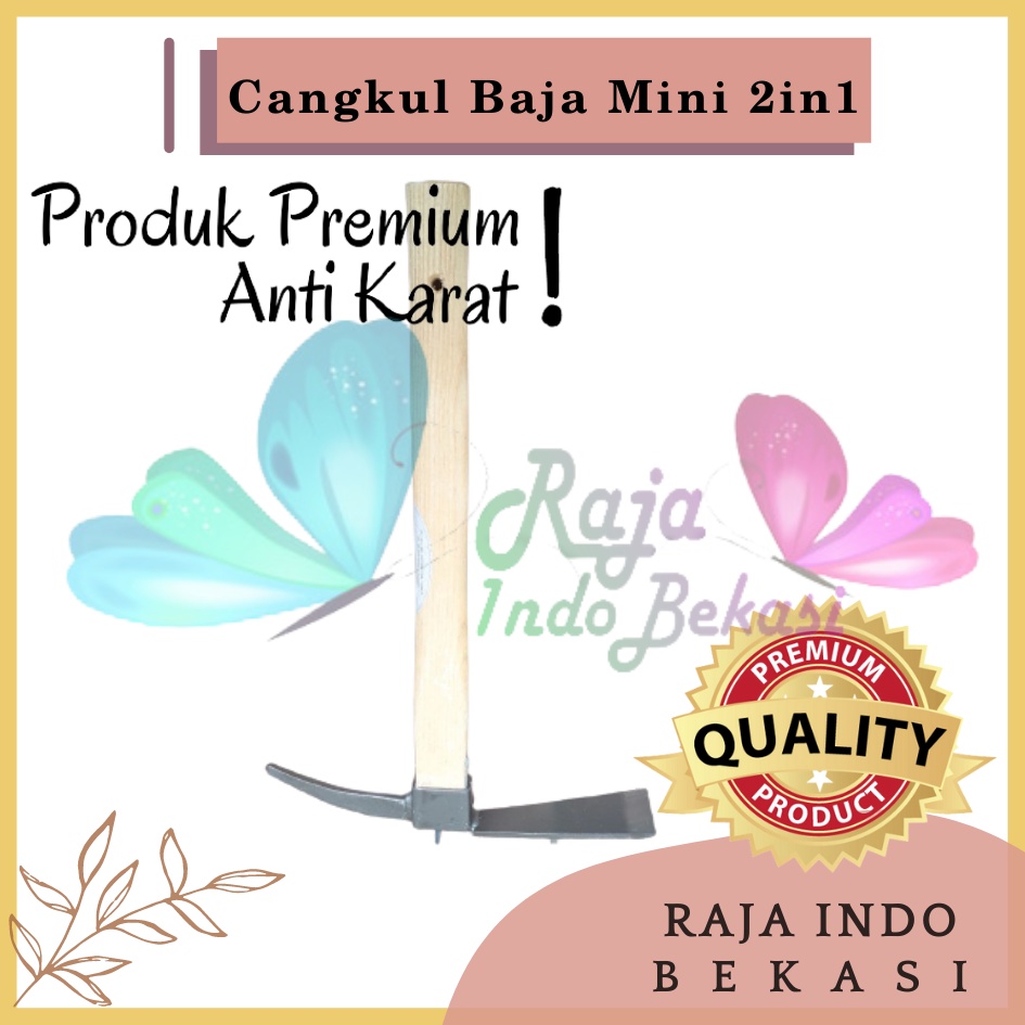 Cangkul Baja Mini 2in1 Multifungsi Gagang Kayu Anti Karat