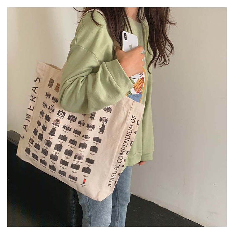 TC-01 tas canvas tote bag wanita import korea jepang simple besar jumbo kamera