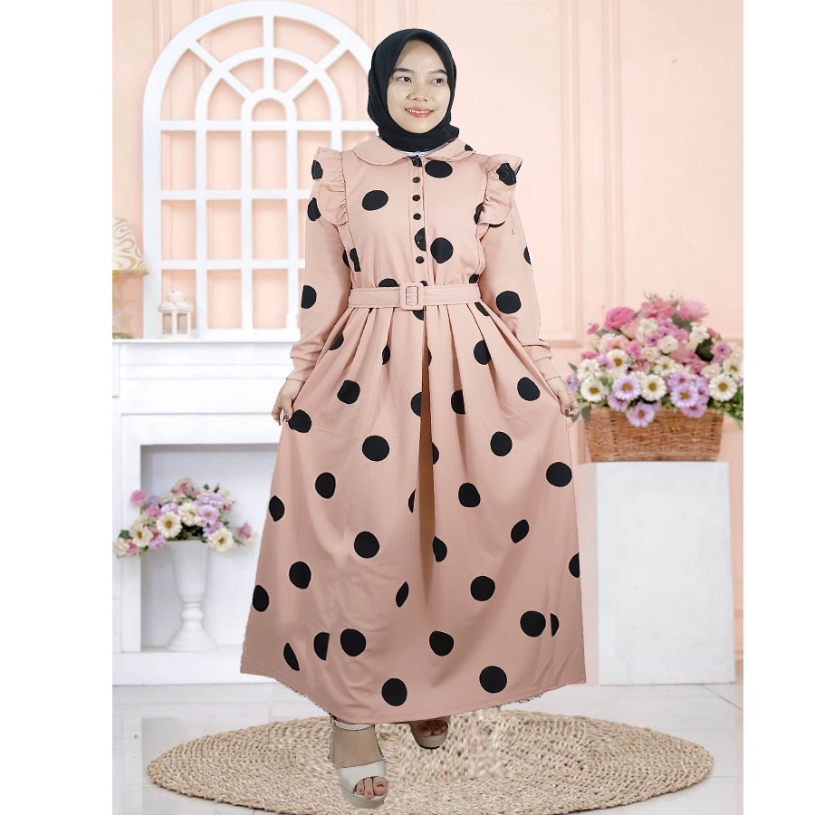 DRESS SYAFIA POLKADOT ONDE BUSUI FRIENDLY SUPER CANTIK FREE BELT GL FASHION