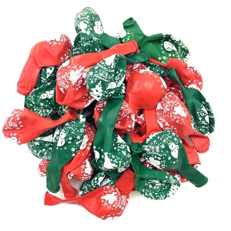 10Pcs Pack Red and Green Color Christmas Latex Print Balloons/ CHristmas Decorations for Santa Claus