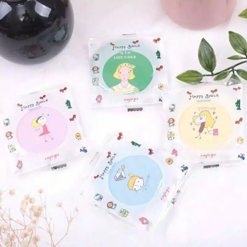 Cermin Kaca Motif Bulat Kecil Dandan Rias Motif Kartun Lucu Murah Make Up Kosmetik Cosmetic