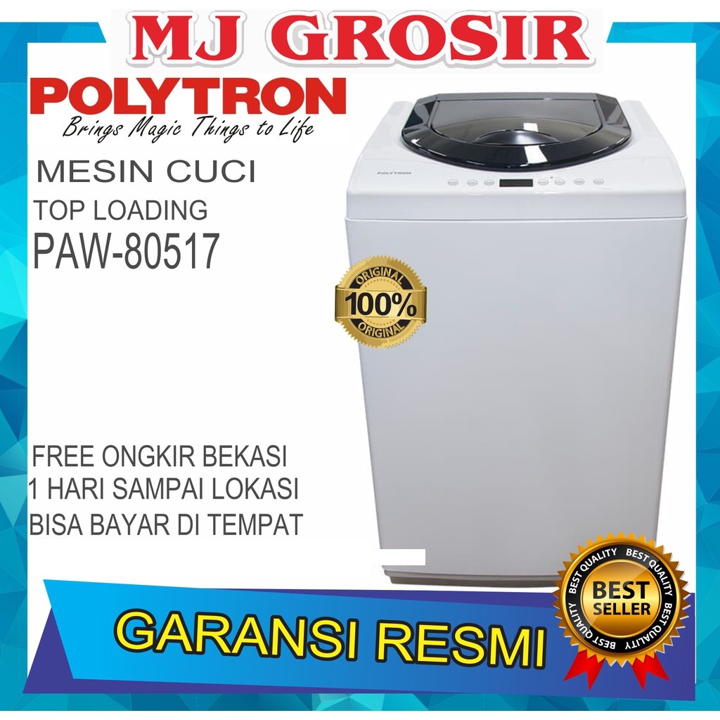 MESIN CUCI 1 TABUNG POLYTRON PAW 80517 TOP LOADING 8 KG ZEROMATIC