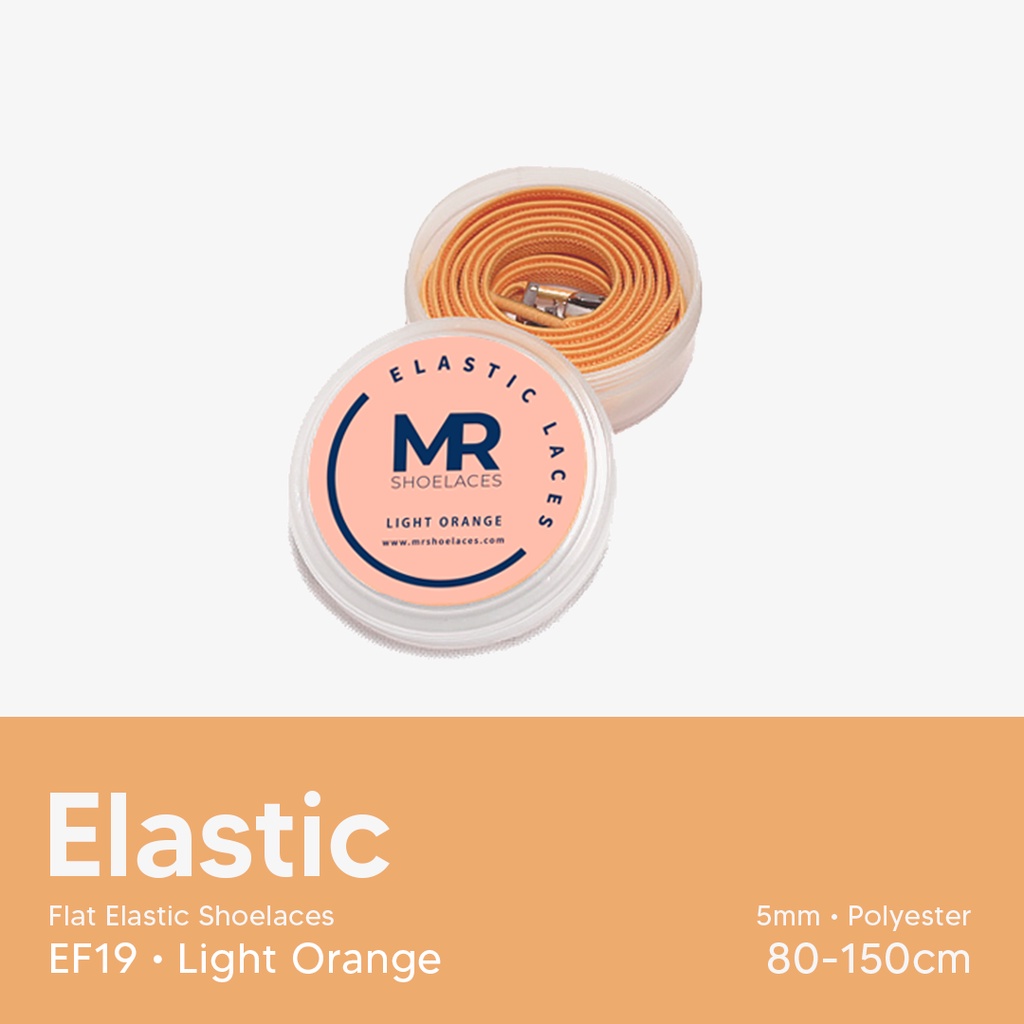 Original MR Shoelaces EF19 Elastic Light Orange Tali Sepatu Flat Elastis (Karet Lentur) with Metal Clip / Lock 80cm 100cm 120cm 150cm - Premium Shoelace