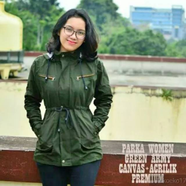  Jaket  Parka Cewek  Jumbo Hijau  Army  size XL XXL XXXL 