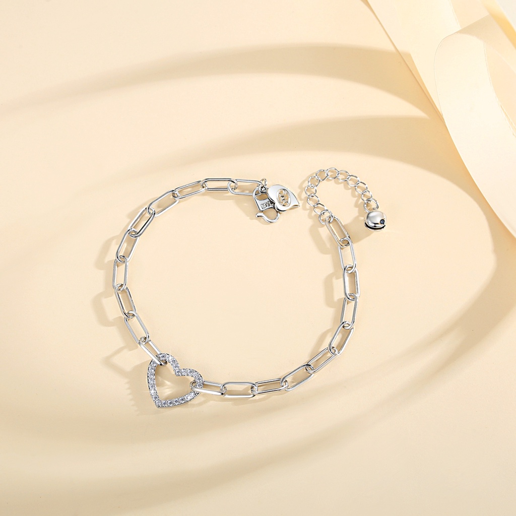 Y714【Barang spot】Gelang tangan titanium kristal berbentuk hati wanita anti karat berlapis perak gelang Adjustable Diamond