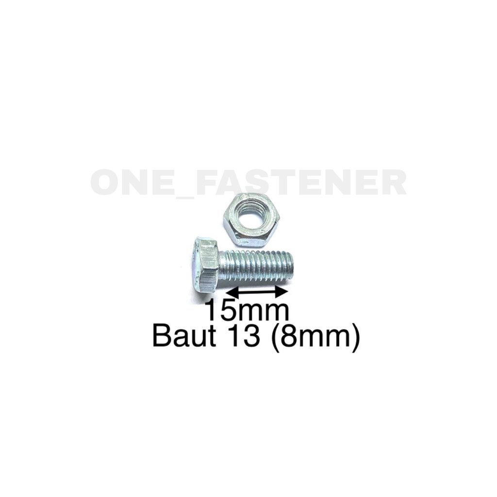 50 pcs Baut Mur M8x15 Putih BMP 8mm Panjang 1.5cm Kunci 13 M8 8x15