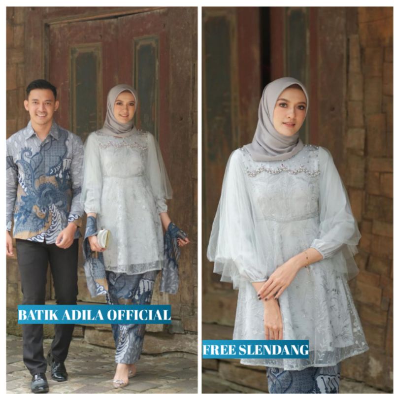 Couple Kebaya Modern Baju Wisuda Tunangan Lamaran Terbaru Baju Batik Brokat Couple Luna navy