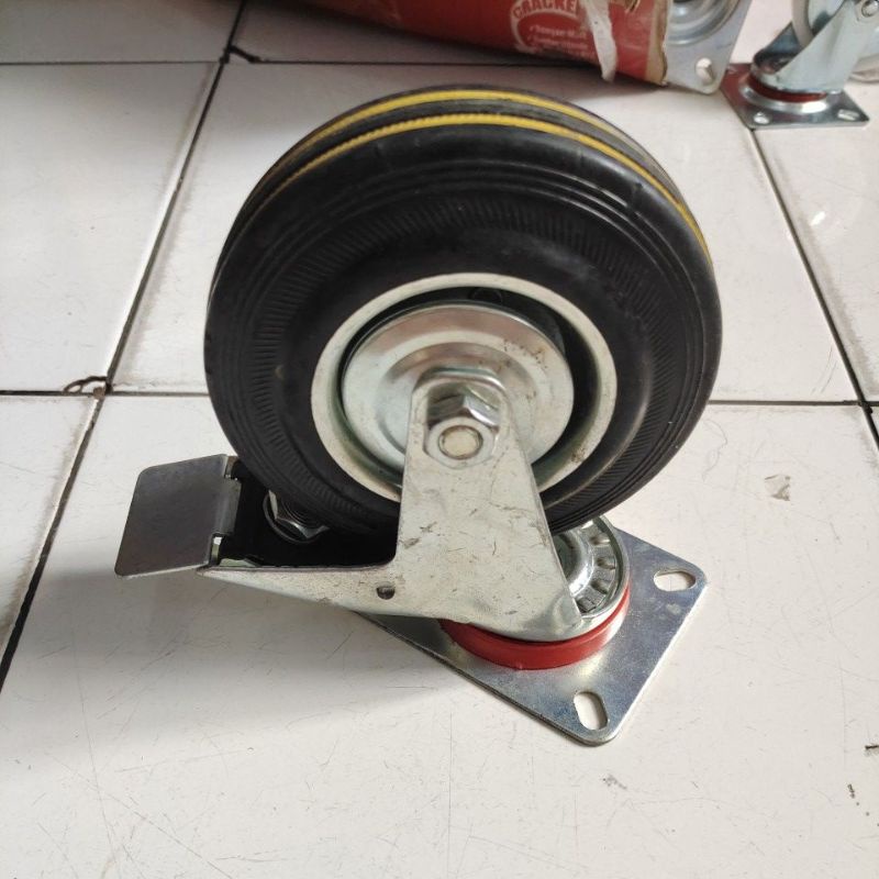 roda karet 5&quot; hidup+rem / roda troly 5&quot; hidup+rem / roda Caster 5&quot; rem