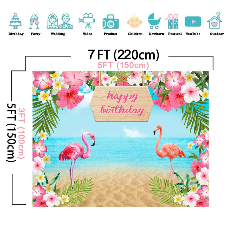 Livinghouse Happy Birthday Flowers Flamingo Sea Sand Beach Vinyl
