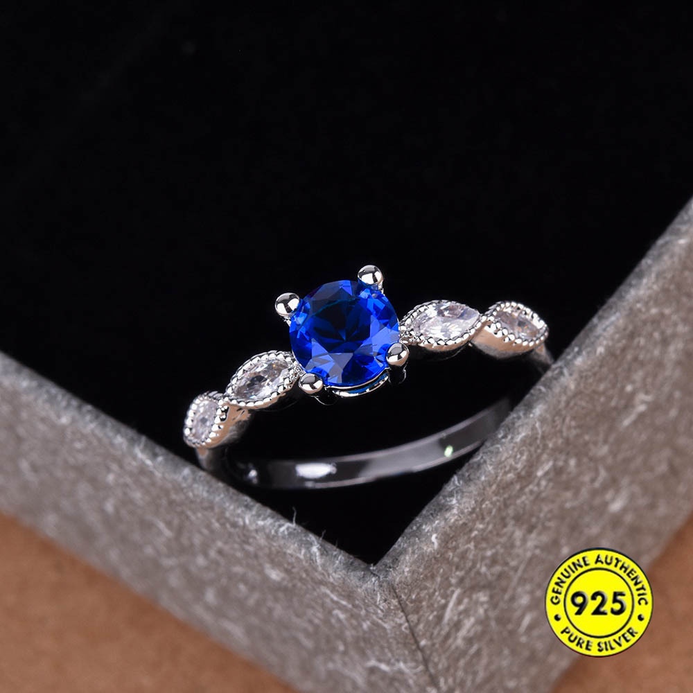 Cincin Sterling Silver 925 Dengan Topaz Biru Mewah Untuk Wanita