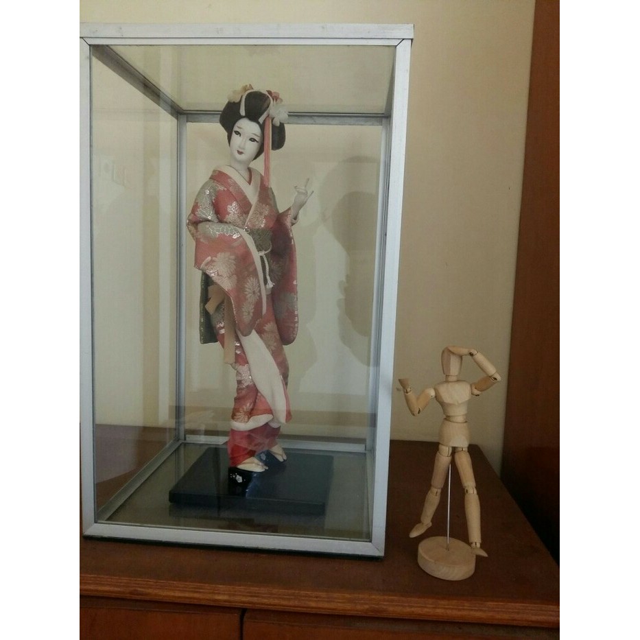 Antik/Boneka/Geisha doll/patung/cewek/souvenir jepang + etalase kaca - ak1754
