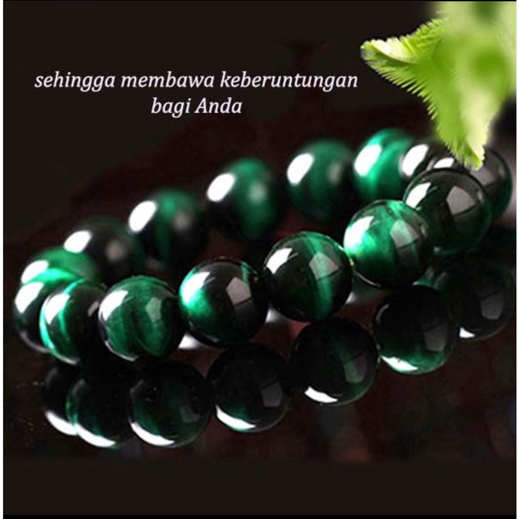 Gelang Terapi Pria Wanita Batu Giok Green Tiger Eye Stone Premium