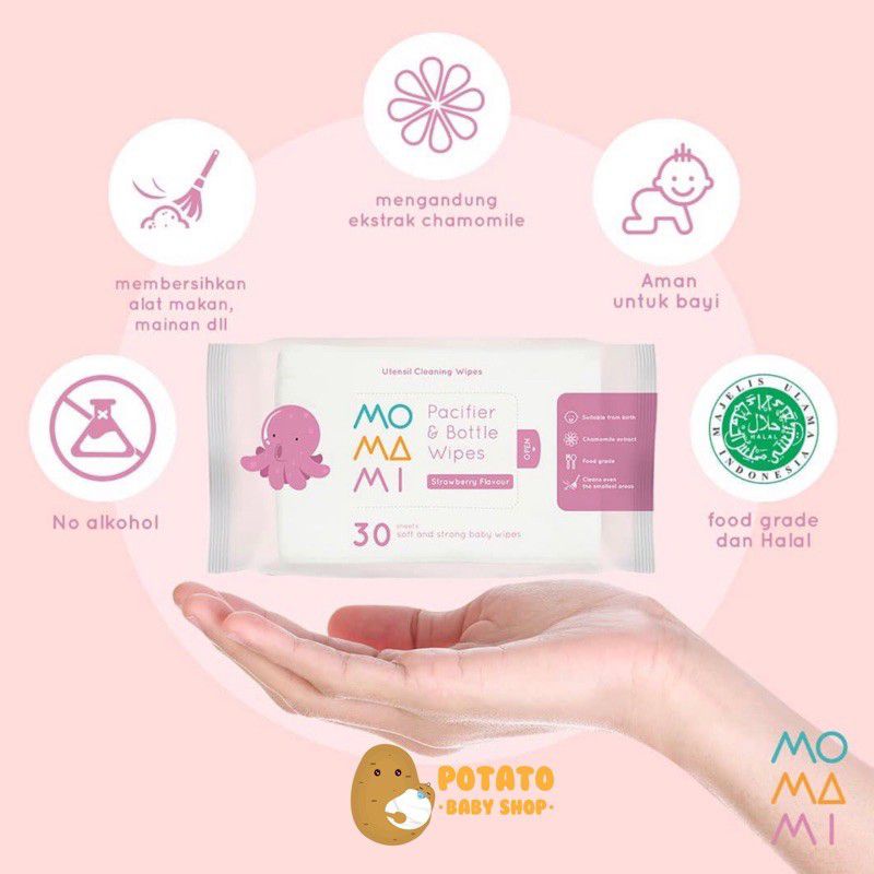 Momami Pacifier &amp; Bottle Wipes / Tisu basah Pembersih dot dan botol
