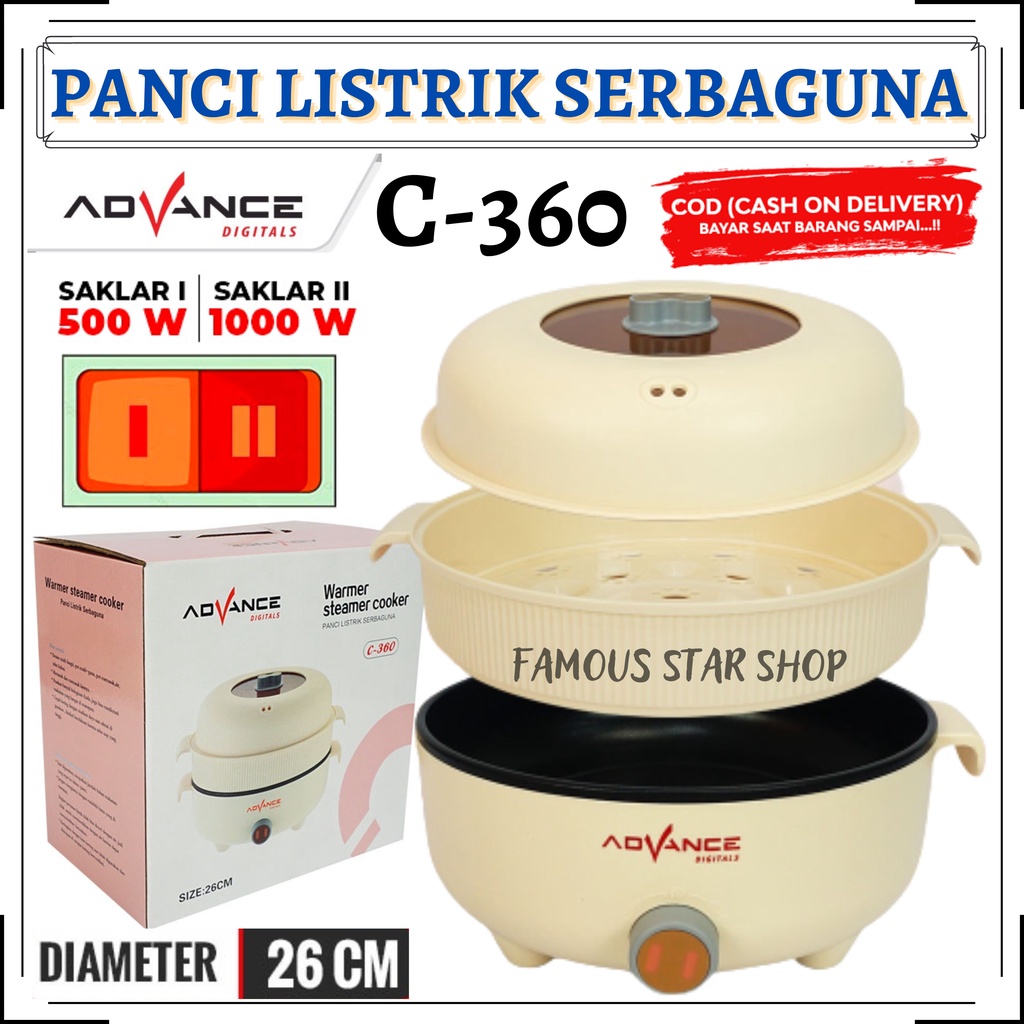 Advance C-360 Panci Listrik Elektrik Multifungsi Warmer Steamer Cooker 26 Cm | Advance C 360 Panci Listrik Serbaguna Advance C360 | FMS