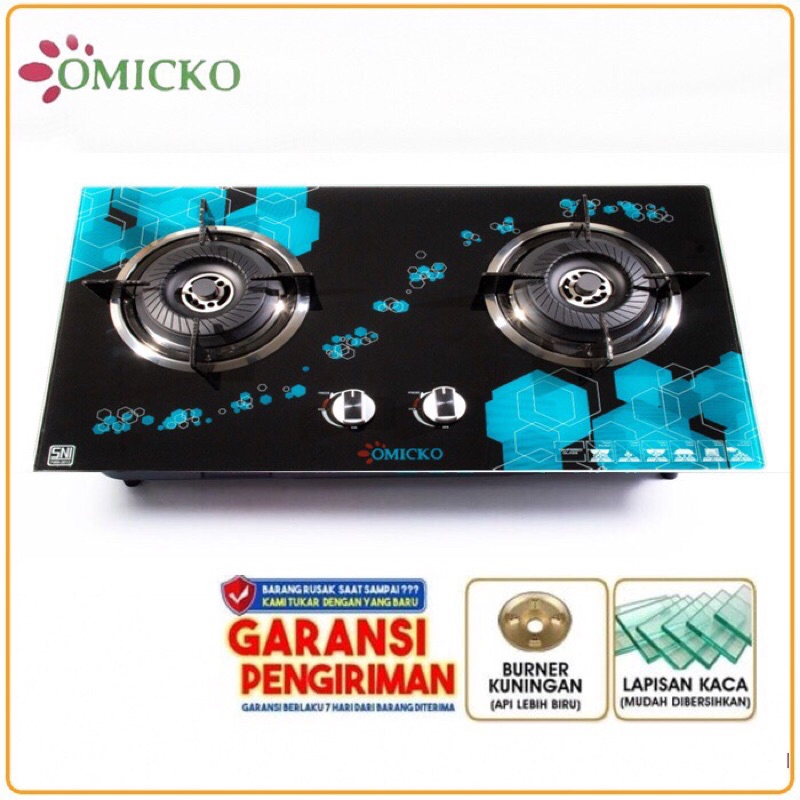 Kompor gas tanam omicko 2 tungku tempered glass