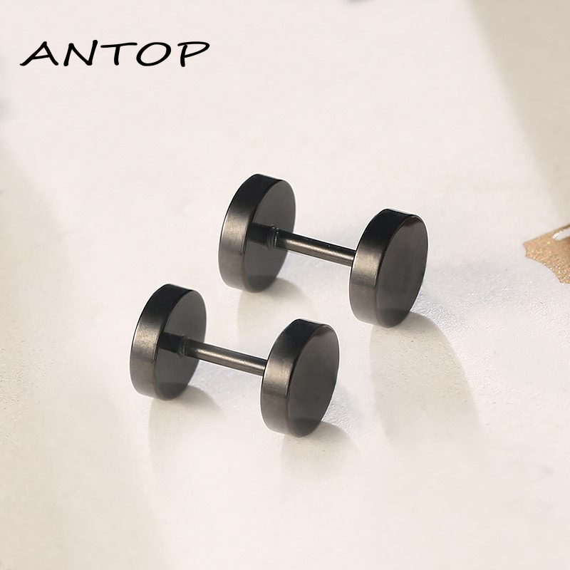 1 Pasang Anting Stud Bahan Stainless Steel Warna Hitam Gaya Hip Hop Korea Untuk Pria Dan Wanita