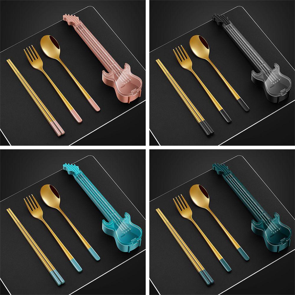 Preva 3Pcs Cutlery Set Perlengkapan Dapur Luar Ruangan Set Peralatan Makan Dengan Kotak Gitar