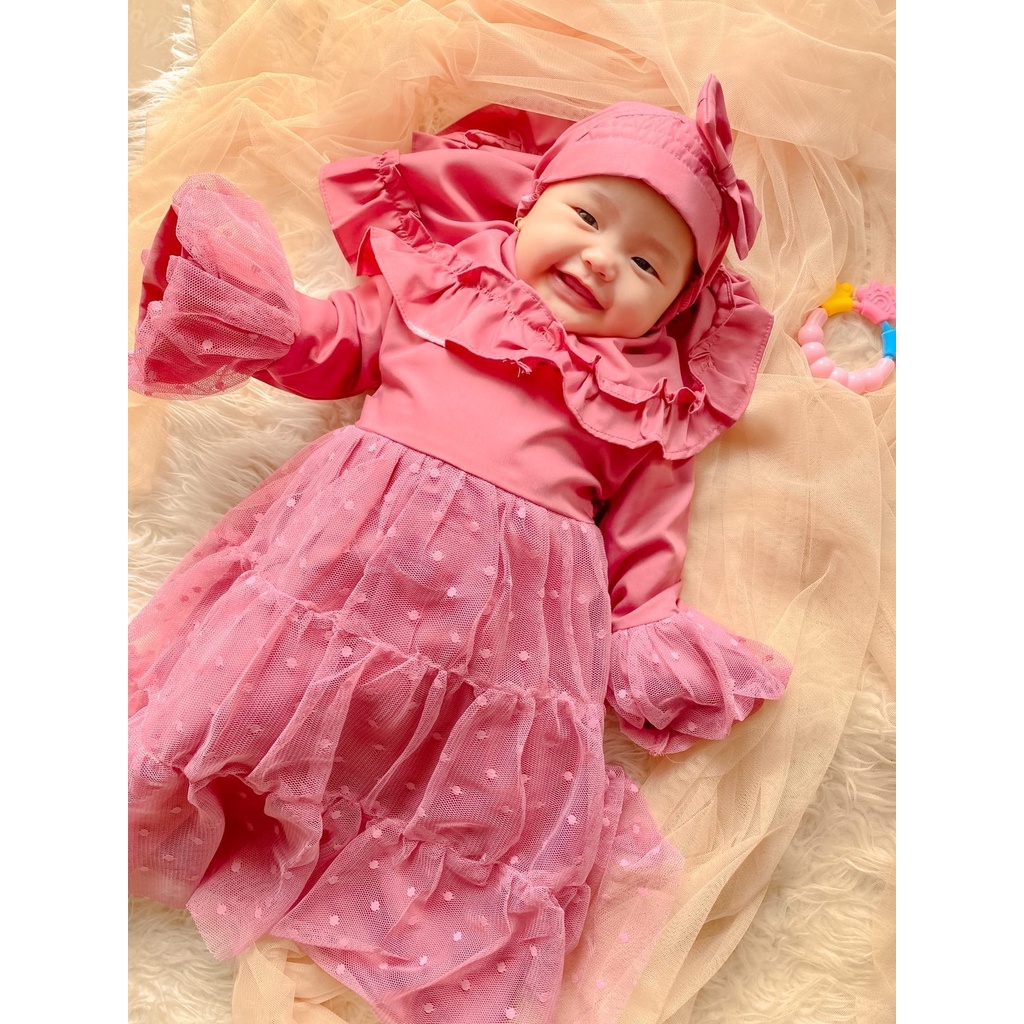 gamis bayi anak baby cewek 1 2 3 tahun balita perempuan tile burkat katun toyobo adem free jilbab NAGITA Gamis dress