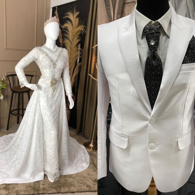 CAUPLE  GAUN  PENGANTEN DUYUNG //CAUPLE JAS PREMIUM / GAUN DRESS WEDDING /BAJU PENGANTIN COUPLE/KEBAYA PENGANTIN BEREKOR/GAUN SLIM MEWAH/BAJU PENGANTIN MODERN