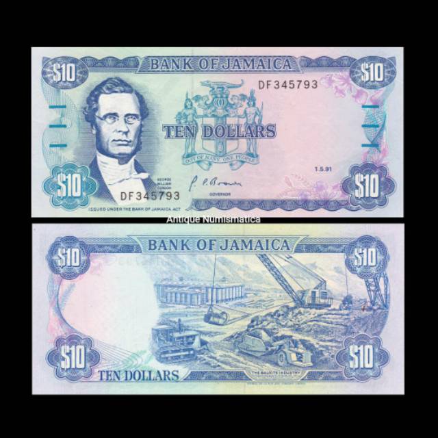 JAMAICA 10 DOLLAR 1991 UNC ORIGINAL BANKNOTE  1 LEMBAR UANG JAMAIKA