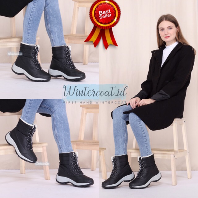 Freya Boots winter snow wanita cewek sepatu musim dingin salju waterproof hitam import thermal anti slip gunung