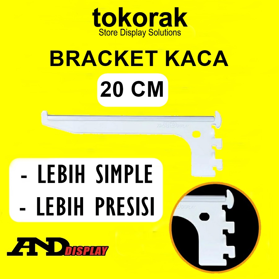 BRACKET KACA 20 CM PUTIH DAUN BRAKET SIKU AMBALAN RAK DINDING 20CM ANDDISPLAY