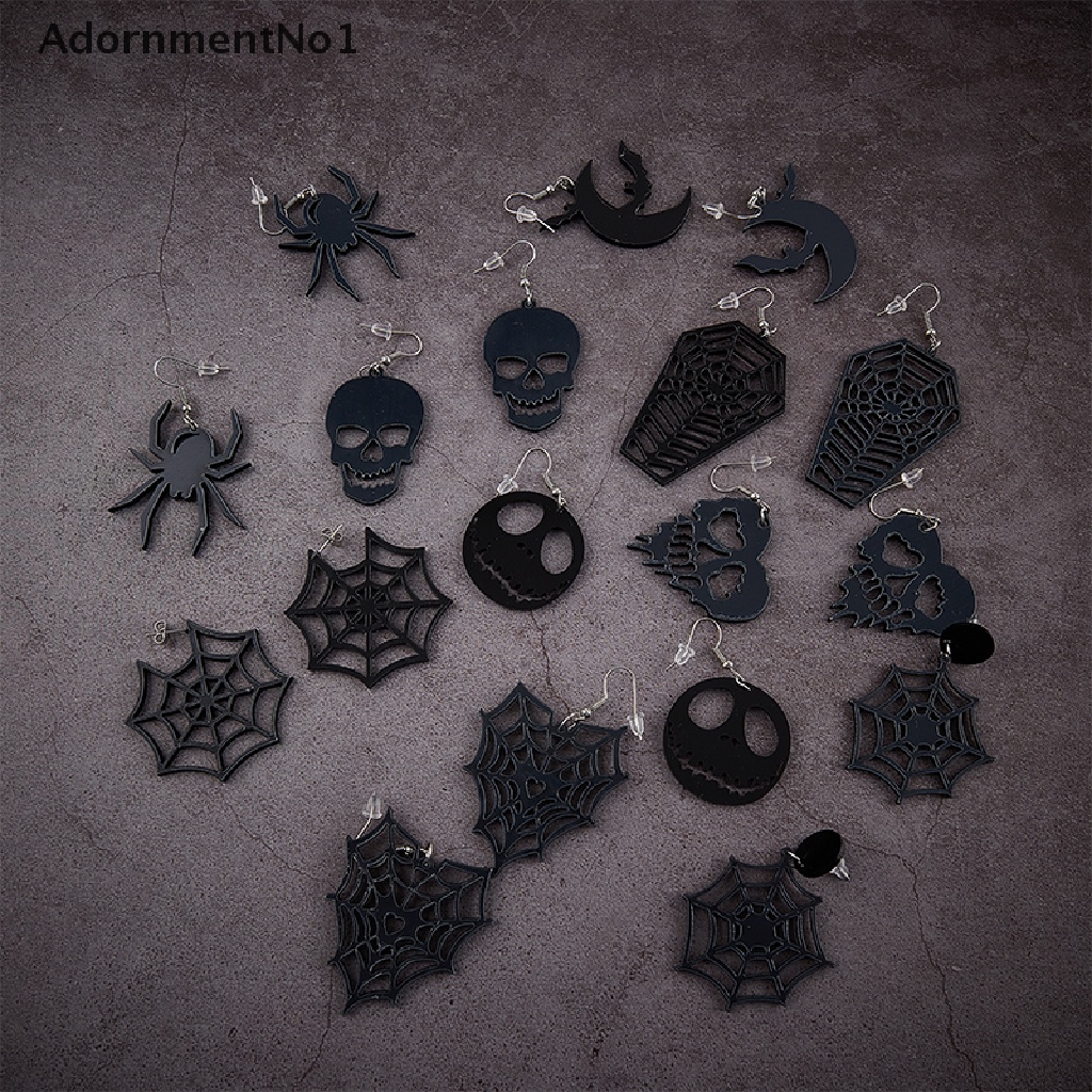 (AdornmentNo1) Anting Gantung Panjang Kait Motif Tengkorak + Hati + Hollow Untuk Perhiasan Wanita / Halloween