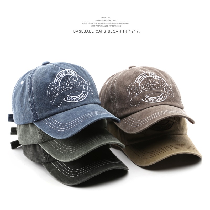 HATSAVENUE-226 Topi Baseball Musim Panas Outdoor Model Wash Denim Original Bordir Rock Show