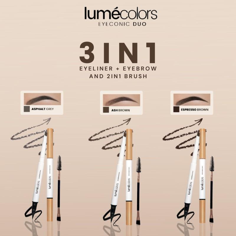 Lumecolors Eyeconic Duo Eyebrow dan Eyeliner 2in1 Lumecolors Pensil Alis dan Eyeliner Waterproof dan Tahan Lama Plus Brush