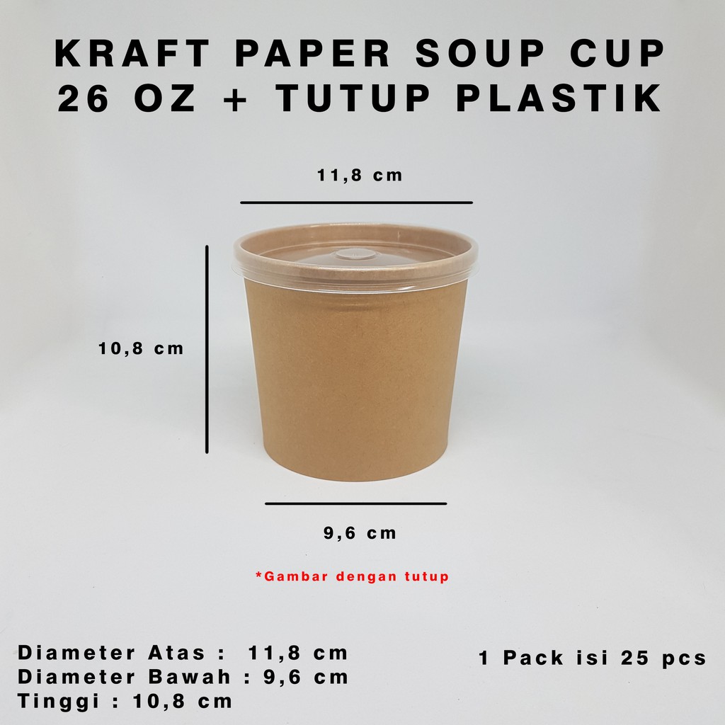 Kraft Paper Soup Cup 26 Oz + Tutup Plastik Food Grade