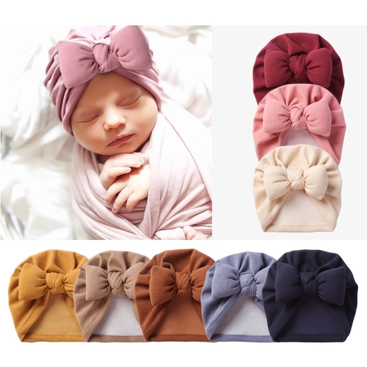 B100 NEW Turban topi bayi anak motif bantal 1 warna