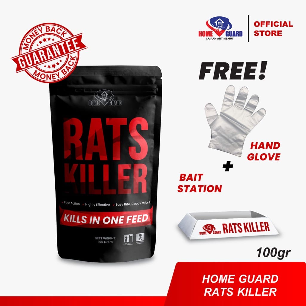 HOME GUARD RATS KILLER 200gr &amp; 100gr Racun Tikus Mati Kering / Homeguard Rat Poison / Pembasmi Tikus  / Tidak Meninggalkan Bau