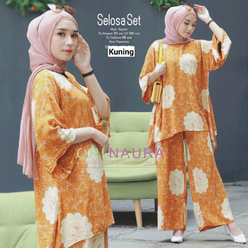 One Set Jumbo Waka Waka Selosa Setelan Wanita Rayon Premium  Set Celana Panjang Tie Dye Kekinian