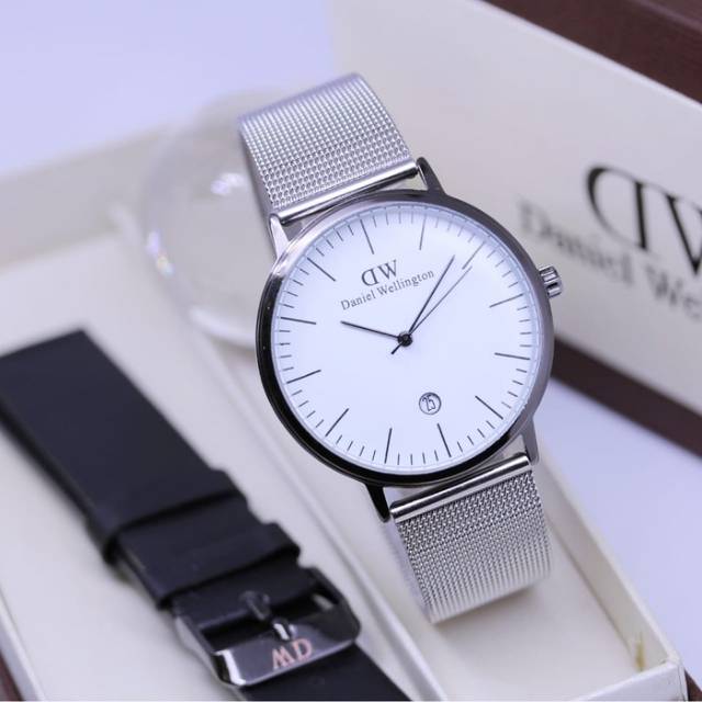 JAM TANGAN WANITA D.W DATE BESAR + KULIT ( ADA 4 WARNA )