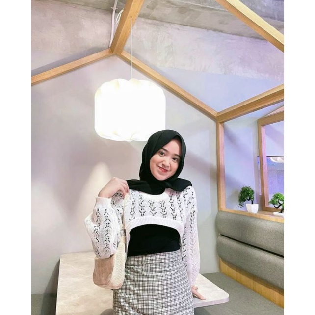 OUTER RAJUT YURA BALON CROP TOP KNITWEAR OVERSIZE KEKINIAN / ATASAN WANITA TERMURAH