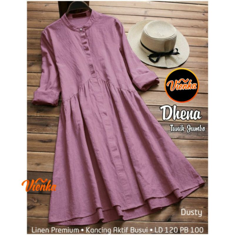 Dhena long tunik katun linen LD 120 jumbo Xxl