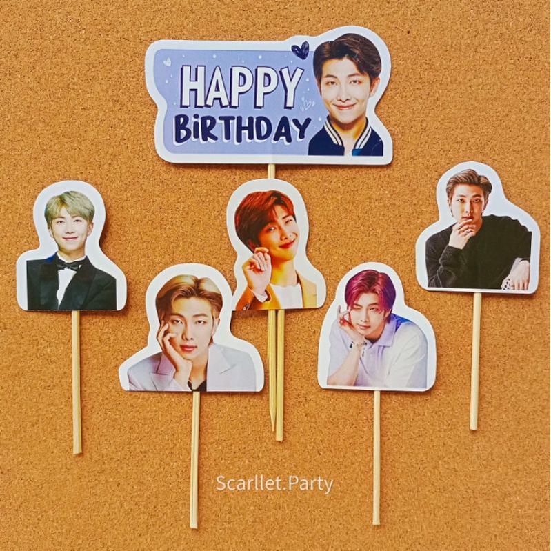 TOPPER CAKE RM KIN NAMJOON BTS TUSUKAN KUE HIASAN HAPPY BIRTHDAY RM DEKORASI KUE TART DEKOR HBD KPOP