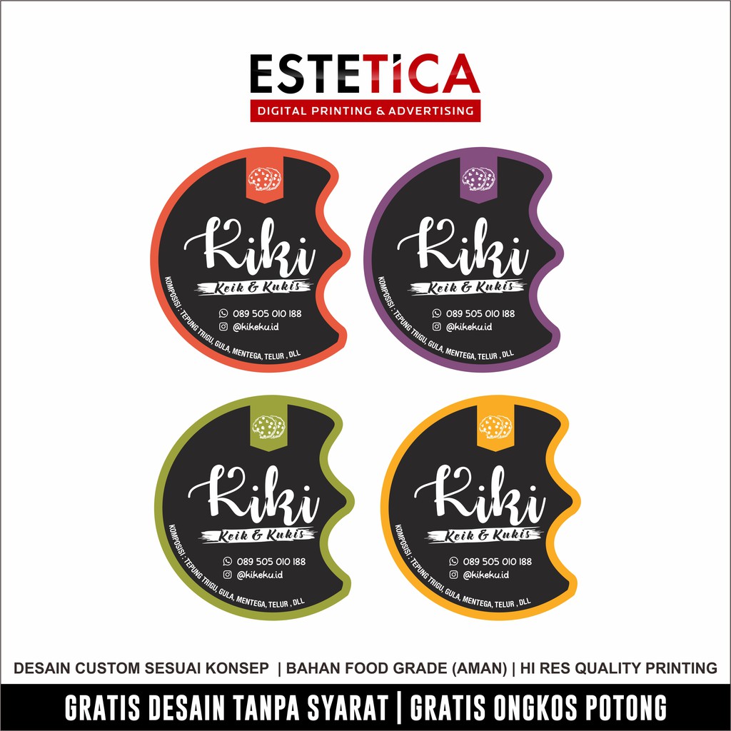 

Cetak sticker makanan, cetak sticker kue kering, cetak sticker keripik, cetak label sticker