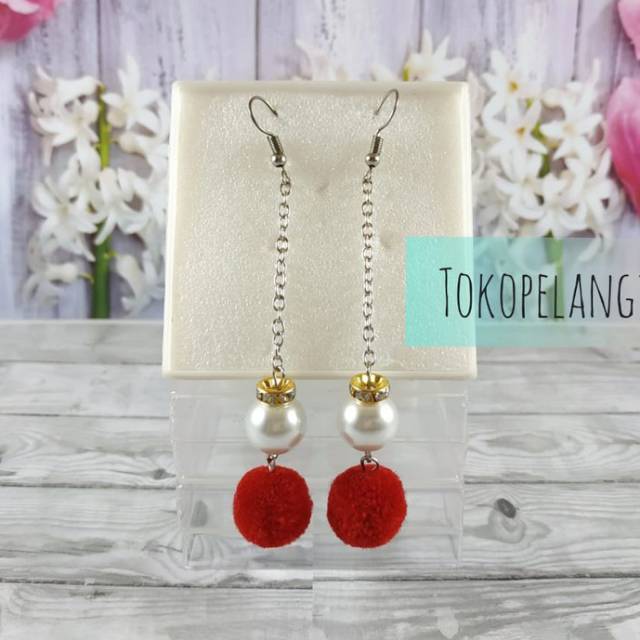 Anting Hijab Earing Pompom Anting Hijab Anting  Mutiara fashion wanita By Tokopelanginicer