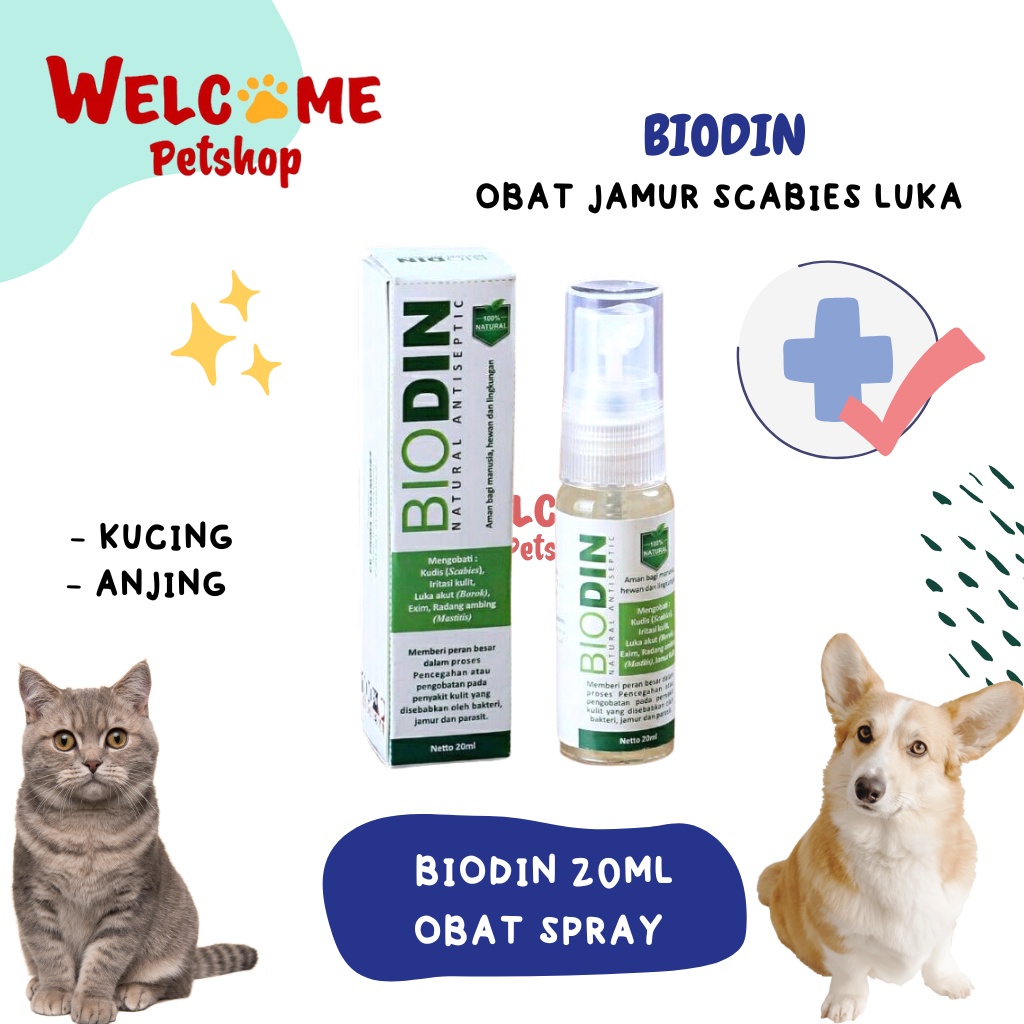 Biodin Spray Obat 20ml Anjing Kucing Obat Anti Jamur Scabies Luka