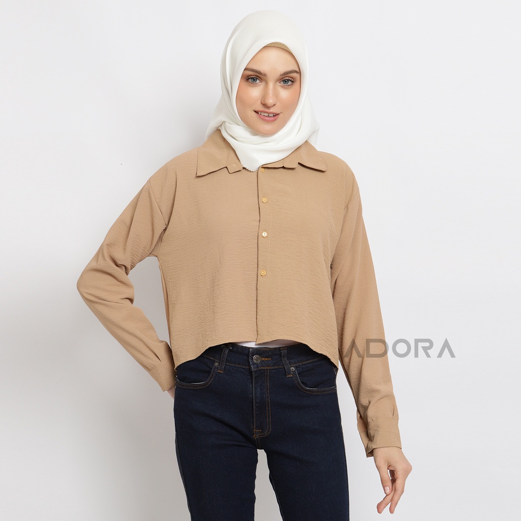 Kemeja Crop Wanita Rayon Crinkle - Adora
