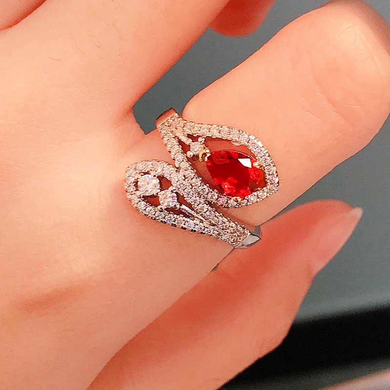 Fancyqube Cincin Sterling Silver 925 Desain Ular Hias Batu Zircon Merah Untuk Wanita