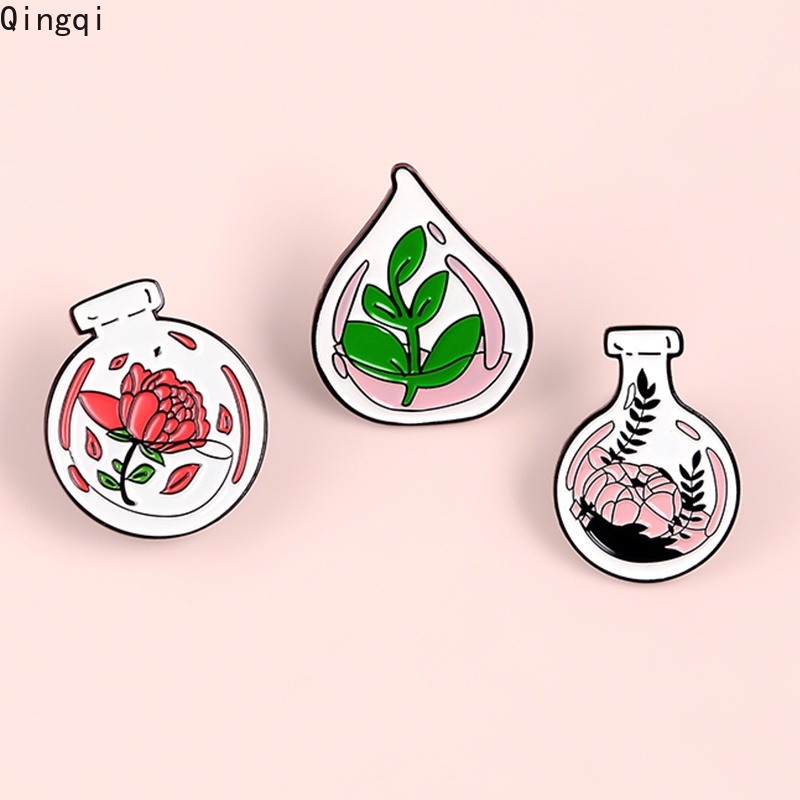 Bros Pin Enamel Bentuk Tanaman Bunga Mawar Daun Botol Bahan Zinc Alloy Untuk Jaket Denim