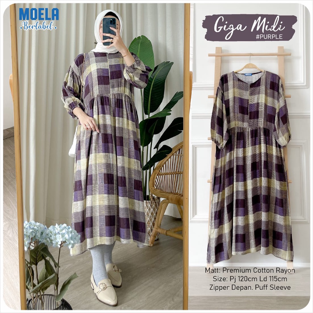 midi GIGA ld 115cm by ORIMOELA fashion prmeium cotton rayon dress wanita MUSLIM motif kotak" busui