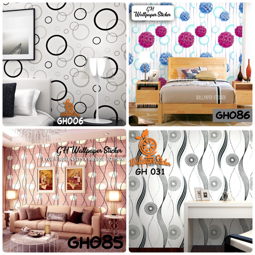 Wallpaper Dinding Stiker 45cm x 9m Wallpaper Stiker Dinding Rumah Wallpaper Dinding 3D Motif  Bunga Polkadot Dandelion