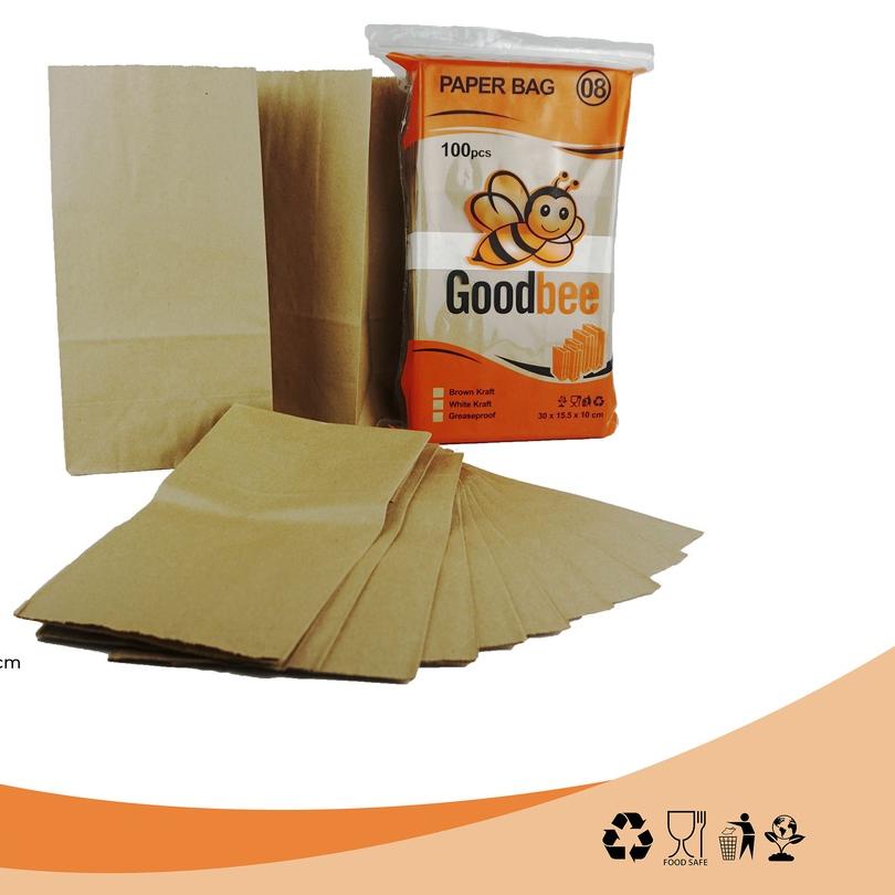 

PAPER BAG - SOS BAG KODE 08 - BROWN KRAFT - KANTONG KERTAS KENTANG ROTI - 100 PCS