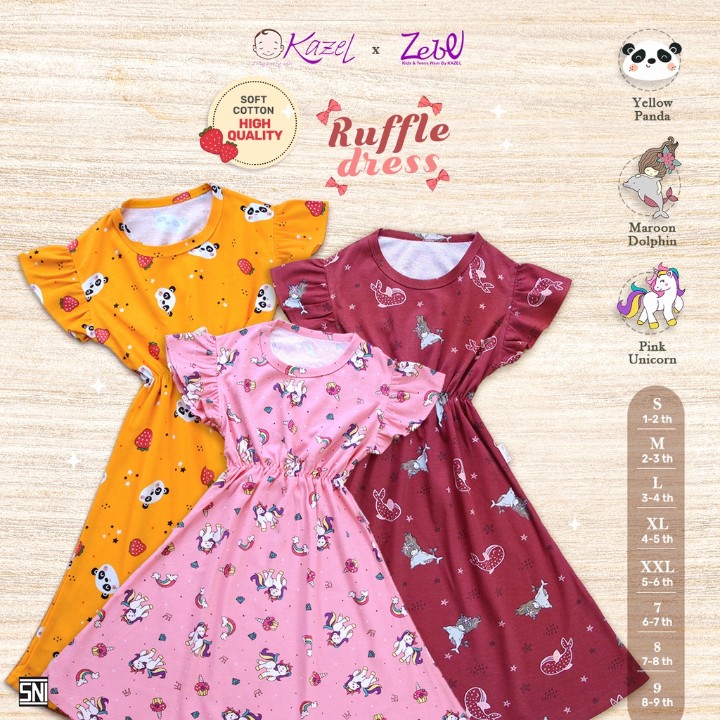 Kazel x Zebe 0 - 12 Tahun Ruffle Dress Motif Dress Anak Perempuan CBKS